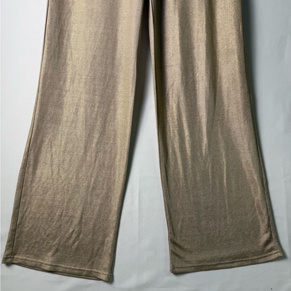 Windsor Women Gold Metallic Flowy Wide-Leg Pants Large Silhouette Stretch Chic - Picture 6 of 9